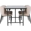 Ruokailuryhmä Venture Home, 200x90cm musta Astrid-pöytä + 6 beigeä Modesto-tuolia, bouclé