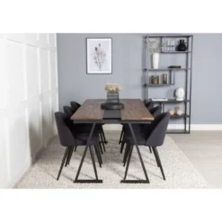 Ruokailuryhmä Venture Home, 200x90cm Jakarta-pöytä + 6 mustaa Velvet-tuolia
