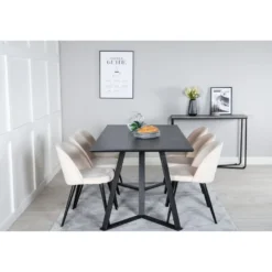 Ruokailuryhmä Venture Home, 180x90cm musta Marina-pöytä + 6 Velvet-tuolia