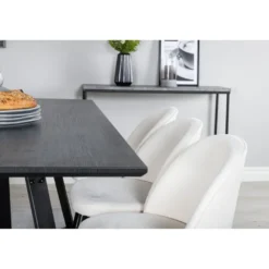 Ruokailuryhmä Venture Home, 180x90cm musta Marina-pöytä + 6 Velvet-tuolia, vakosametti