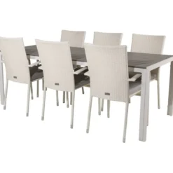 Ruokailuryhmä Venture Home, 205x90cm Break-pöytä + 6 pinottavaa Anna-tuolia