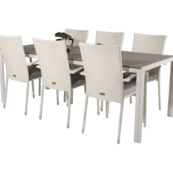Ruokailuryhmä Venture Home, 205x90cm Break-pöytä + 6 pinottavaa Anna-tuolia