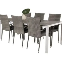 Ruokailuryhmä Venture Home, 205x90cm Break-pöytä + 6 pinottavaa Anna-tuolia