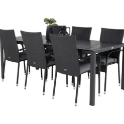 Ruokailuryhmä Venture Home, 205x90cm Break-pöytä + 6 pinottavaa Anna-tuolia