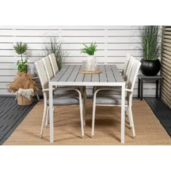 Ruokailuryhmä Venture Home, 205x90cm Break-pöytä + 6 pinottavaa Anna-tuolia