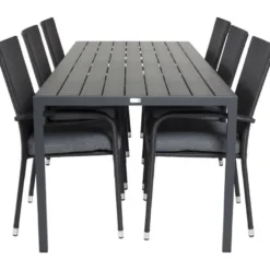 Ruokailuryhmä Venture Home, 205x90cm Break-pöytä + 6 pinottavaa Anna-tuolia