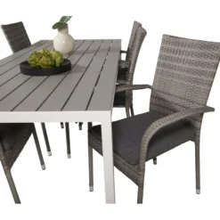 Ruokailuryhmä Venture Home, 205x90cm Break-pöytä + 6 pinottavaa Anna-tuolia