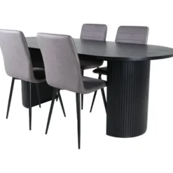 Ruokailuryhmä Venture Home, 200x90cm musta Bianca Oval -pöytä + 4 Windu Lyx -tuolia