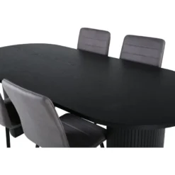 Ruokailuryhmä Venture Home, 200x90cm musta Bianca Oval -pöytä + 4 Windu Lyx -tuolia
