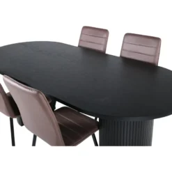 Ruokailuryhmä Venture Home, 200x90cm musta Bianca Oval -pöytä + 4 Windu Lyx -tuolia