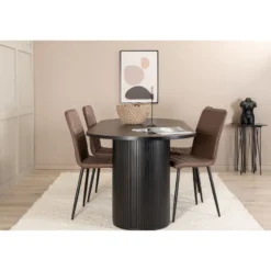 Ruokailuryhmä Venture Home, 200x90cm musta Bianca Oval -pöytä + 4 Windu Lyx -tuolia