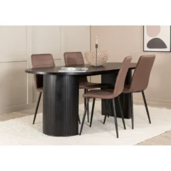 Ruokailuryhmä Venture Home, 200x90cm musta Bianca Oval -pöytä + 4 Windu Lyx -tuolia