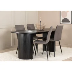 Ruokailuryhmä Venture Home, 200x90cm musta Bianca Oval -pöytä + 4 Windu Lyx -tuolia