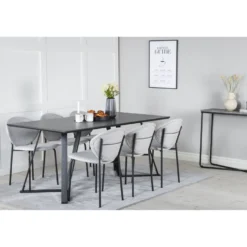 Ruokailuryhmä Venture Home, 180x90cm musta Marina-pöytä + 6 harmaata Vault-tuolia