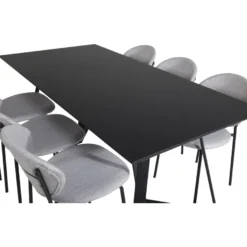 Ruokailuryhmä Venture Home, 180x90cm musta Marina-pöytä + 6 harmaata Vault-tuolia