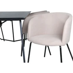 Ruokailuryhmä Venture Home, 190x90cm musta Petra-pöytä + 6 beigeä Berit-tuolia