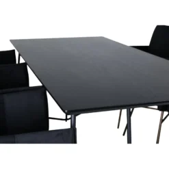 Ruokailuryhmä Venture Home, 190x90cm Petra-pöytä + 6 mustaa Petra-tuolia, sametti