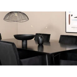 Ruokailuryhmä Venture Home, 190x90cm Petra-pöytä + 6 mustaa Petra-tuolia, sametti