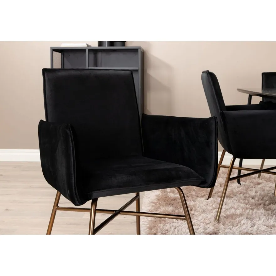 Ruokailuryhmä Venture Home, 190x90cm Petra-pöytä + 6 mustaa Petra-tuolia, sametti