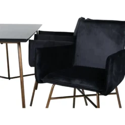 Ruokailuryhmä Venture Home, 190x90cm Petra-pöytä + 6 mustaa Petra-tuolia, sametti