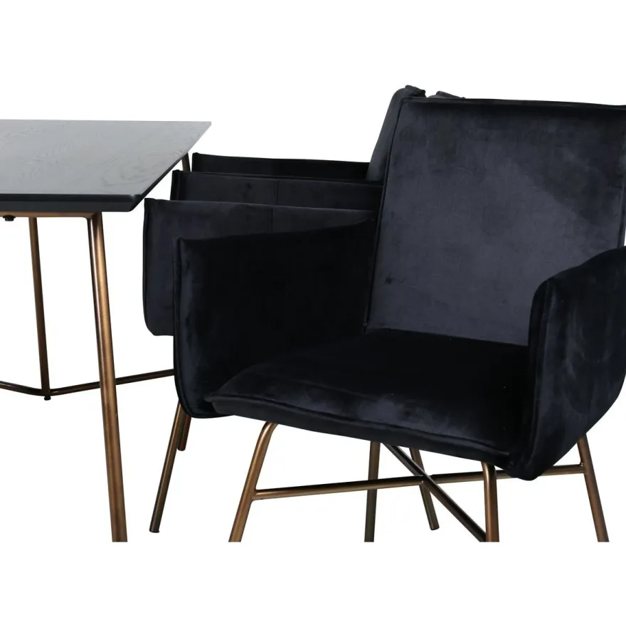 Ruokailuryhmä Venture Home, 190x90cm Petra-pöytä + 6 mustaa Petra-tuolia, sametti
