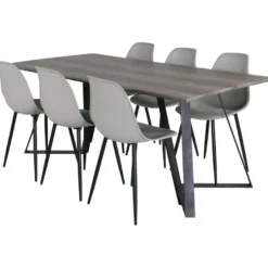 Ruokailuryhmä Venture Home, 180x90cm harmaa/musta Marina-pöytä + 6 harmaata Polar Plastic -tuolia