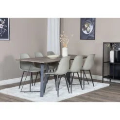 Ruokailuryhmä Venture Home, 180x90cm harmaa/musta Marina-pöytä + 6 harmaata Polar Plastic -tuolia