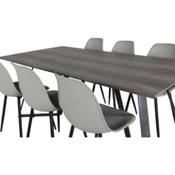 Ruokailuryhmä Venture Home, 180x90cm harmaa/musta Marina-pöytä + 6 harmaata Polar Plastic -tuolia