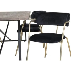 Ruokailuryhmä Venture Home, 250x100cm ruskea Padang-pöytä + 6 mustaa Arrow-tuolia, sametti