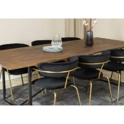 Ruokailuryhmä Venture Home, 250x100cm ruskea Padang-pöytä + 6 mustaa Arrow-tuolia, sametti