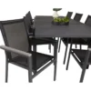 Ruokailuryhmä Venture Home,160/240x100cm jatkettava musta Marbella-pöytä + 8 mustaa, pinottavaa Parma-tuolia