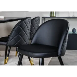 Ruokailuryhmä Venture Home, 180x90cm musta Dipp-pöytä + 6 mustaa Velvet Stitches-tuolia, keinonahka