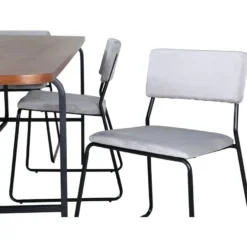 Ruokailuryhmä Venture Home, 200x90cm Uno-pöytä + 6 vaaleanharmaata Kenth-tuolia, sametti