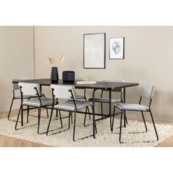 Ruokailuryhmä Venture Home, 200x90cm Uno-pöytä + 6 vaaleanharmaata Kenth-tuolia, sametti