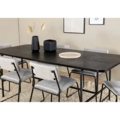 Ruokailuryhmä Venture Home, 200x90cm Uno-pöytä + 6 vaaleanharmaata Kenth-tuolia, sametti