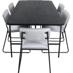 Ruokailuryhmä Venture Home, 200x90cm Uno-pöytä + 6 vaaleanharmaata Kenth-tuolia, sametti