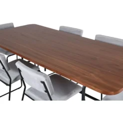 Ruokailuryhmä Venture Home, 200x90cm Uno-pöytä + 6 vaaleanharmaata Kenth-tuolia, sametti