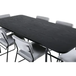 Ruokailuryhmä Venture Home, 200x90cm Uno-pöytä + 6 vaaleanharmaata Kenth-tuolia, sametti
