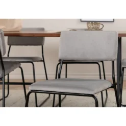 Ruokailuryhmä Venture Home, 200x90cm Uno-pöytä + 6 vaaleanharmaata Kenth-tuolia, sametti