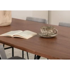 Ruokailuryhmä Venture Home, 200x90cm Uno-pöytä + 6 vaaleanharmaata Kenth-tuolia, sametti