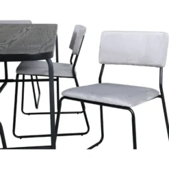 Ruokailuryhmä Venture Home, 200x90cm Uno-pöytä + 6 vaaleanharmaata Kenth-tuolia, sametti