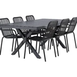Ruokailuryhmä Venture Home, 200x100cm musta Garcia-pöytä + 6 Peking-tuolia
