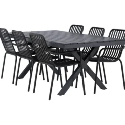 Ruokailuryhmä Venture Home, 200x100cm musta Garcia-pöytä + 6 Peking-tuolia