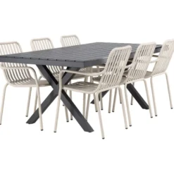 Ruokailuryhmä Venture Home, 200x100cm musta Garcia-pöytä + 6 Peking-tuolia
