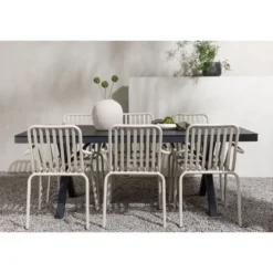 Ruokailuryhmä Venture Home, 200x100cm musta Garcia-pöytä + 6 Peking-tuolia
