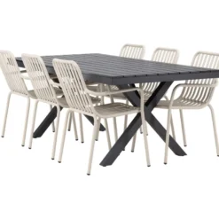 Ruokailuryhmä Venture Home, 200x100cm musta Garcia-pöytä + 6 Peking-tuolia