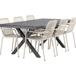 Ruokailuryhmä Venture Home, 200x100cm musta Garcia-pöytä + 6 Peking-tuolia