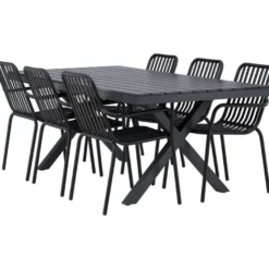 Ruokailuryhmä Venture Home, 200x100cm musta Garcia-pöytä + 6 Peking-tuolia