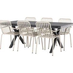 Ruokailuryhmä Venture Home, 200x100cm musta Garcia-pöytä + 6 Peking-tuolia
