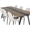 Ruokailuryhmä Venture Home, 200x90cm Jakarta-pöytä + 6 beigeä Polar-tuolia, sametti